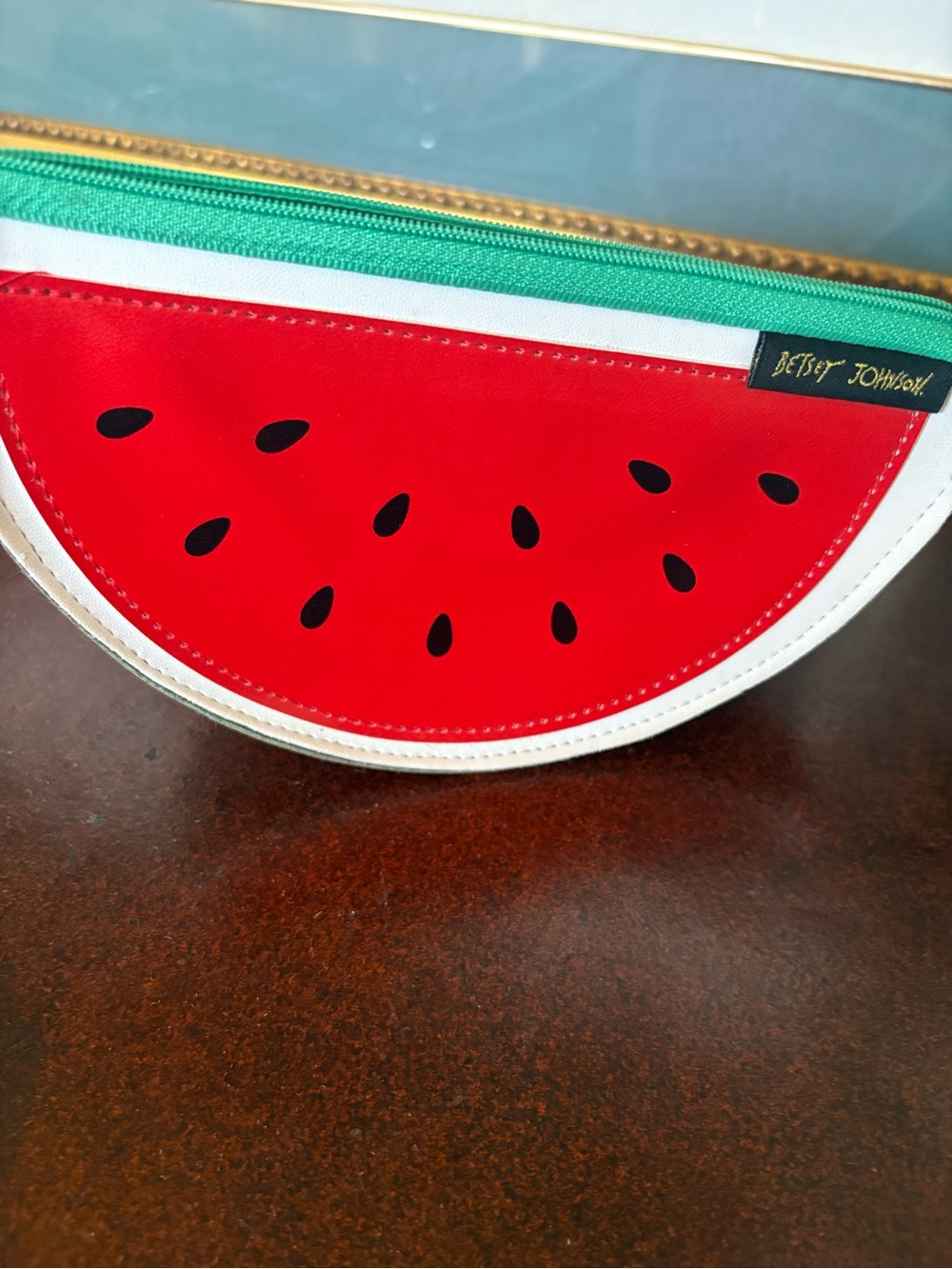 Betsey Johnson Red Watermelon Slice Wristlet with Green Zip